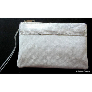 Wedding Party Clutch, Silver Fabric Purse, Sequins Purse